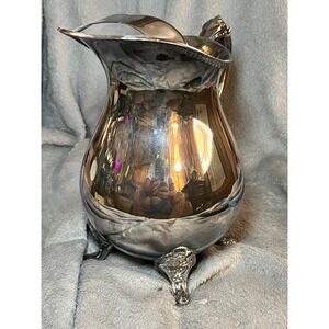 Vintage EPC Bristol Silverplate Water Pitcher Ornate Claw Feet Floral 9in